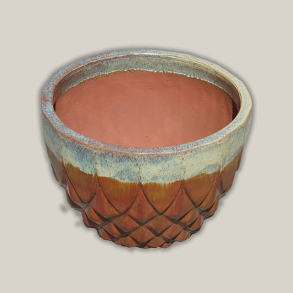 9996P45 - Cream/Copper Red Ceramic Pineapple Bowl
