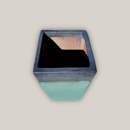 6018H6 - Matte Black/Turquoise Square Wedge Planter