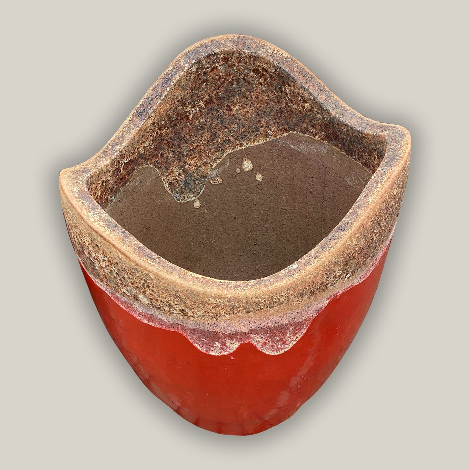 8956S69FS  - Angkor/Orange Wavy Rim Ceramic Planter - FREE SHIPPING