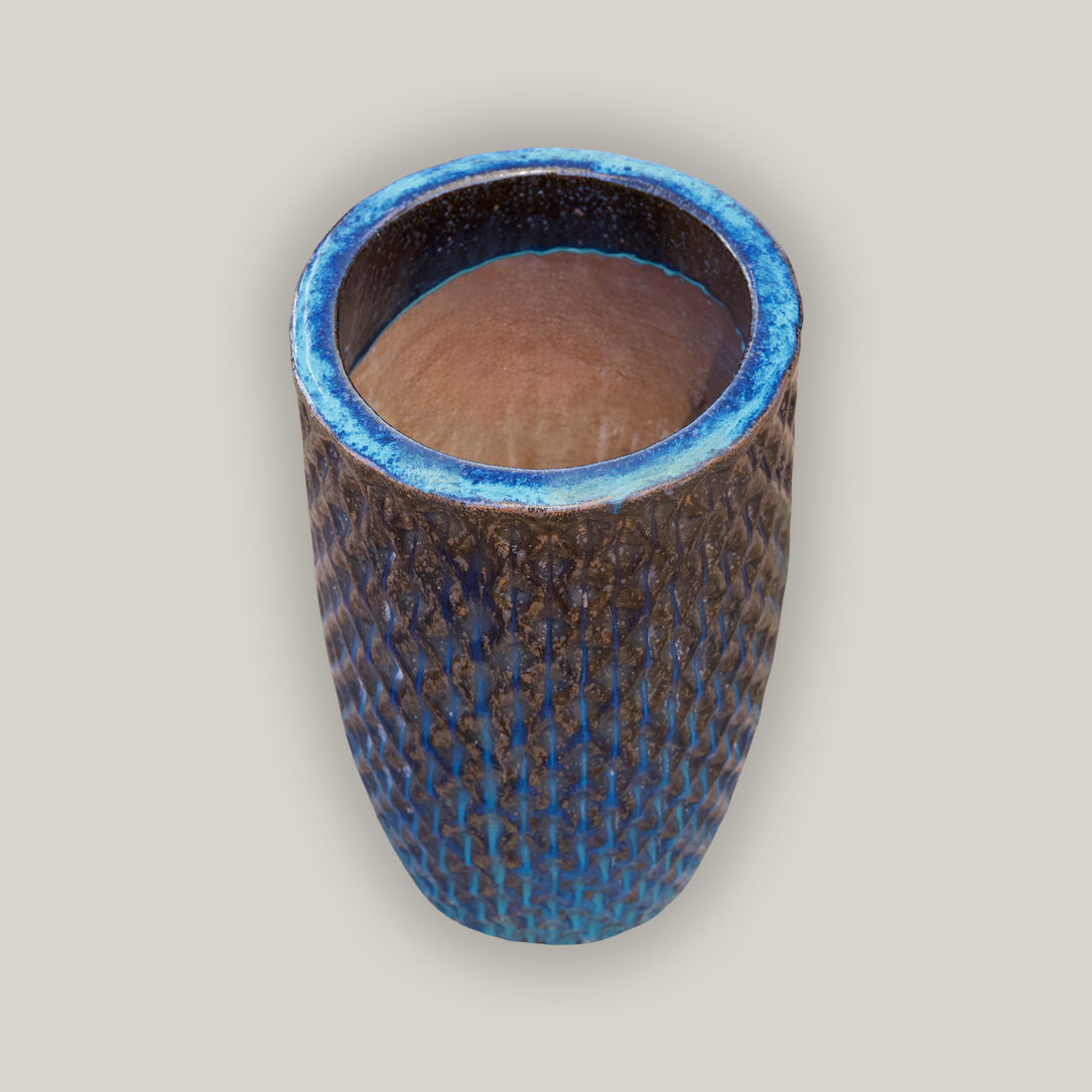 9785C1 - Blue Tall Ceramic Waffle Planter
