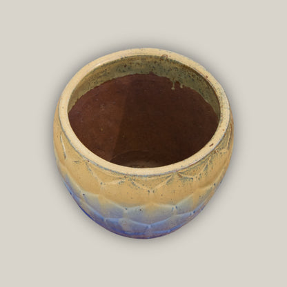 9989P33 - Cream/Blue Round Artichoke Ceramic Planter