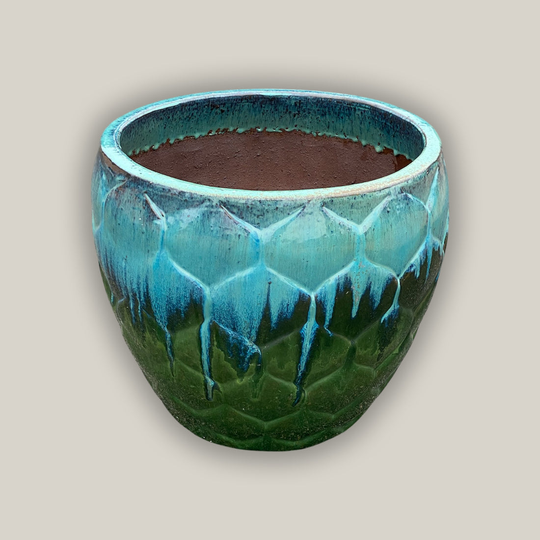 9989P53 - Aqua/Apple Green Round Artichoke Ceramic Planter