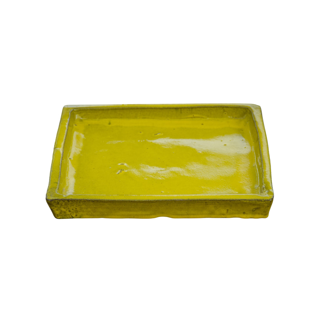 Square Yellow Ceramic Clay Plant Saucer