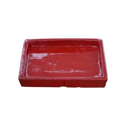 Square Bright Red Ceramic Clay Plant Saucer