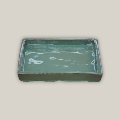 3127L16FS - Square | Green Cream Ceramic Plant Saucer | High Fired Ecofriendly Clay - Sizes 8&quot;-15&quot; - FREE SHIPPING