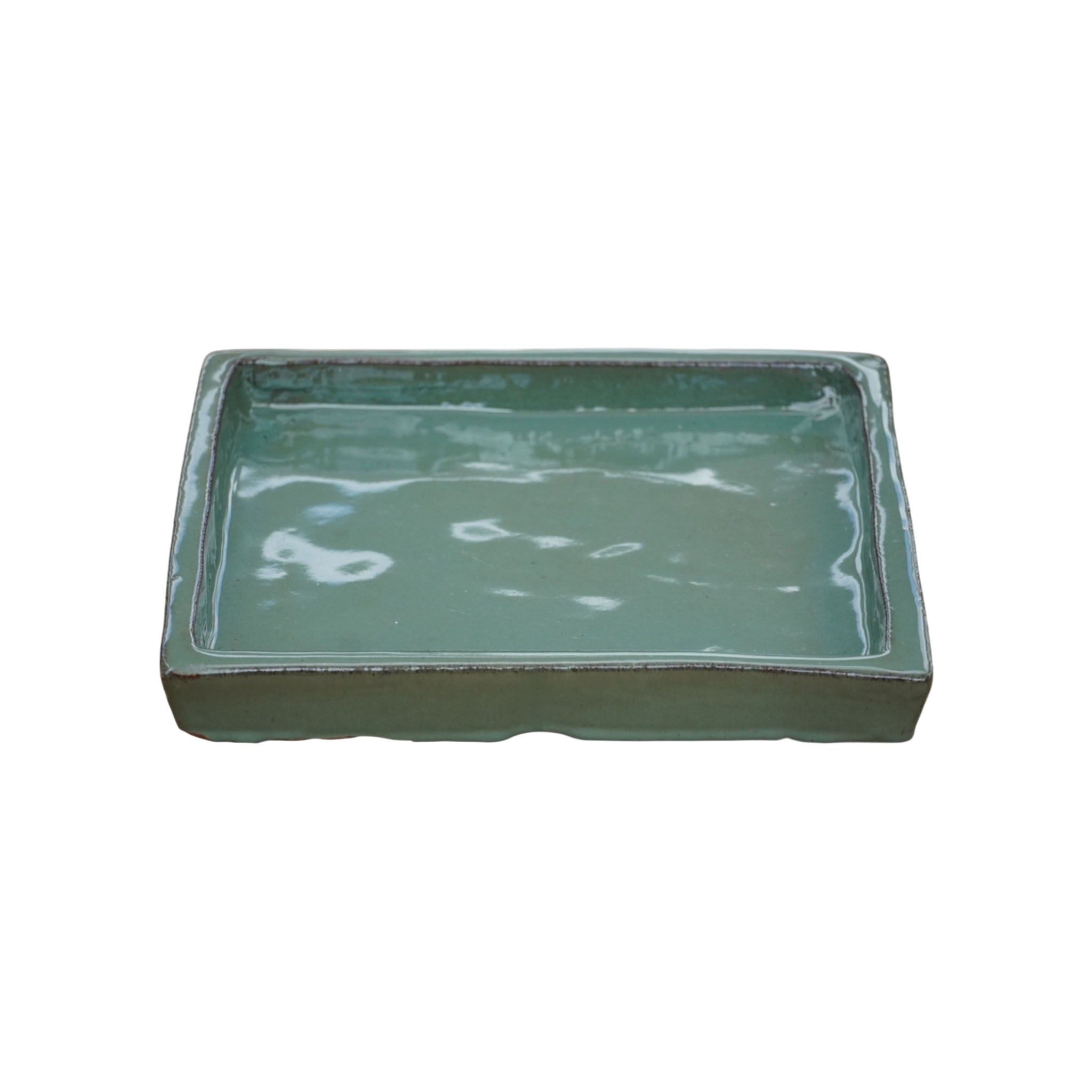 Square Green Cream Ceramic Clay Plant Saucer
