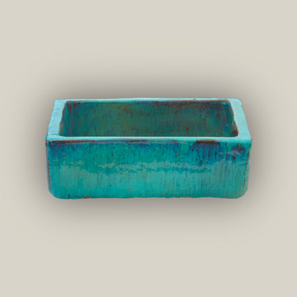 Aqua Low Square Ceramic Planter - Ten Thousand Pots 1