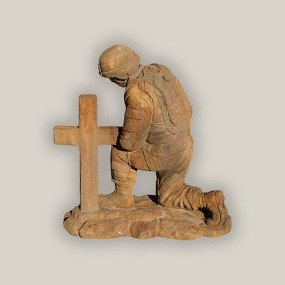 Kneeling Soldier at Cross Sculpture