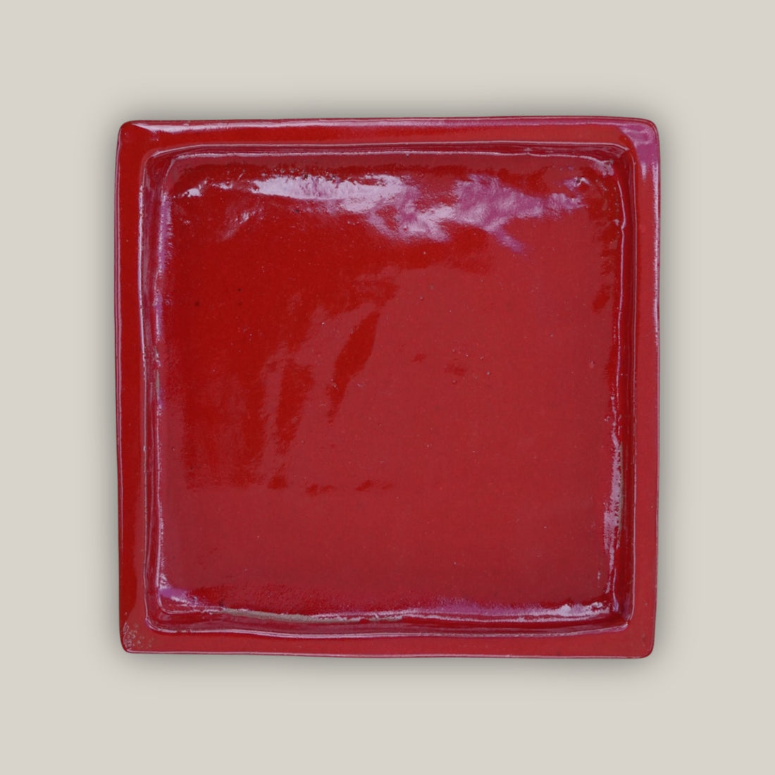 3127L14FS - Square | Bright Red Ceramic Plant Saucer | High Fired Ecofriendly Clay - Sizes 8&quot;-15&quot;