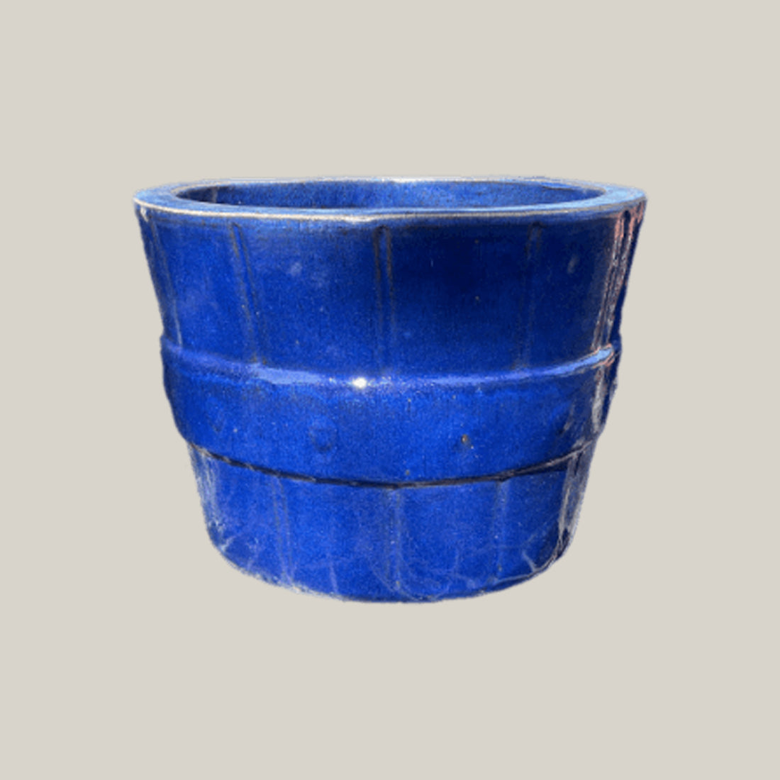 8457N70 - Antique Blue Ceramic Barrel Planter