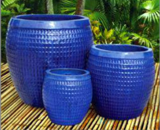 large blue terracotta plant pots Cobalt Blue Wide Rim Ceramic Waffle Planter