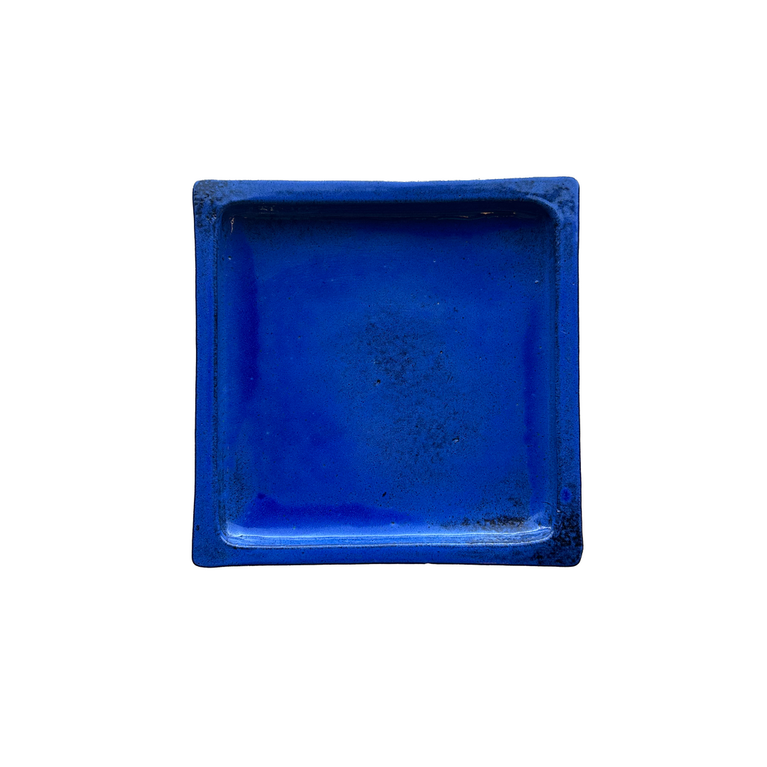 Blue Square Planter Saucer - FREE SHIPPING - Sizes 7” 9” 10” 11” 12” 13” 15” - Handmade Thick Ceramic Plant Tray To Protect The Floor From Runoff Water