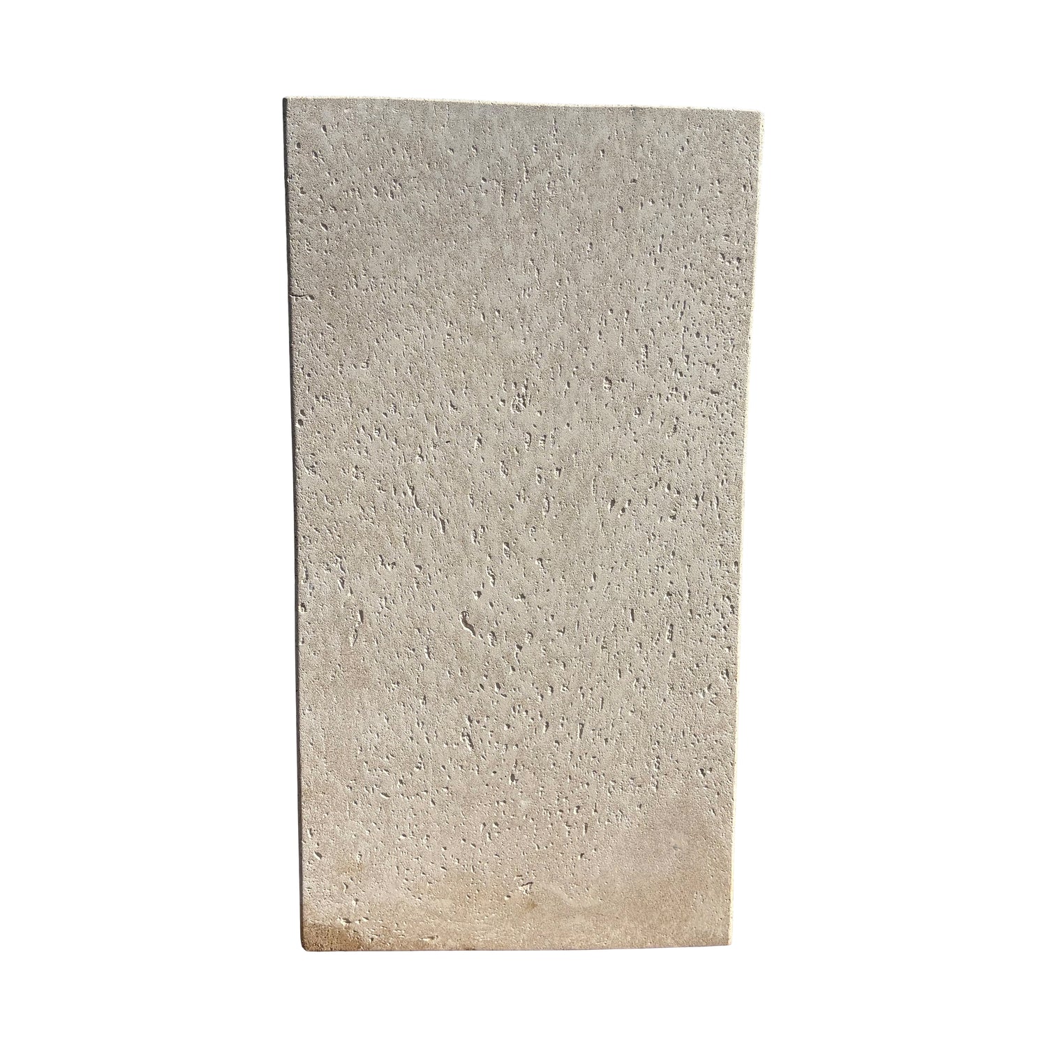 Side profile of a 30-inch tall white rectangular fiberstone planter, emphasizing its tall vertical structure and minimalist rectangular form.