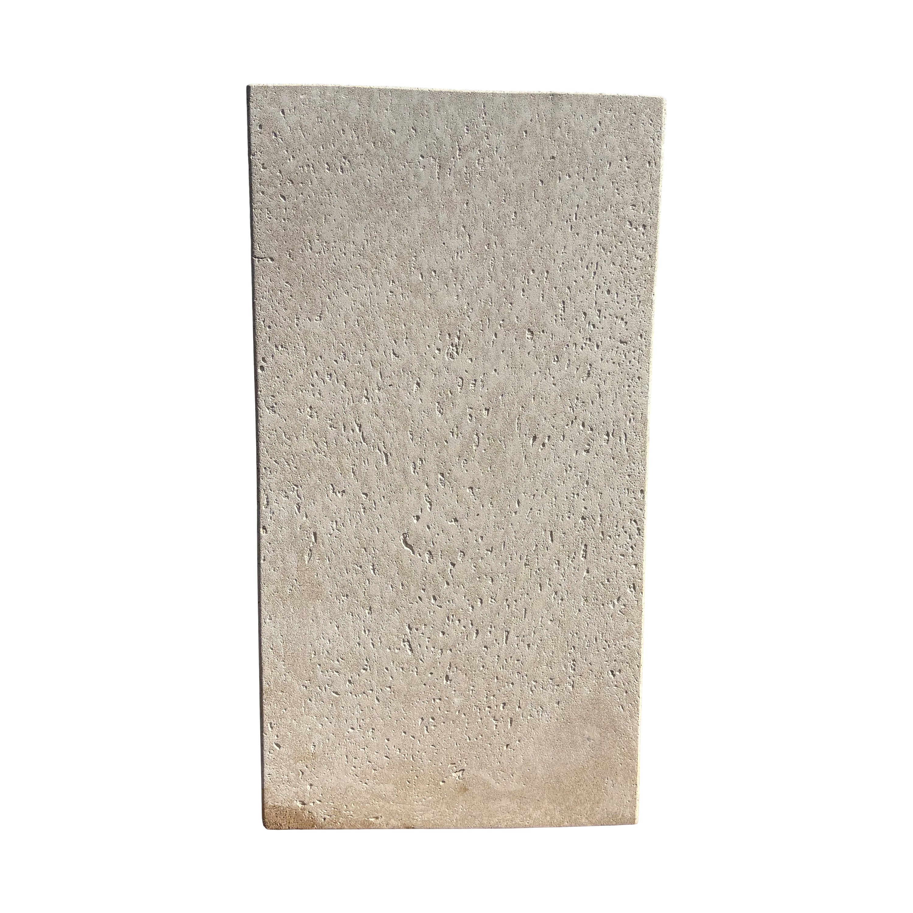 Side profile of a 30-inch tall white rectangular fiberstone planter, emphasizing its tall vertical structure and minimalist rectangular form.