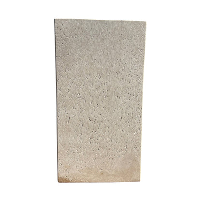 Side profile of a 30-inch tall white rectangular fiberstone planter, emphasizing its tall vertical structure and minimalist rectangular form.
