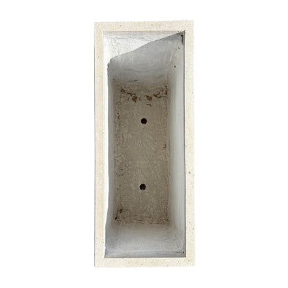 Top-down view of a 30-inch tall white rectangular fiberstone planter, showcasing its rectangular opening and smooth stone-look rim.