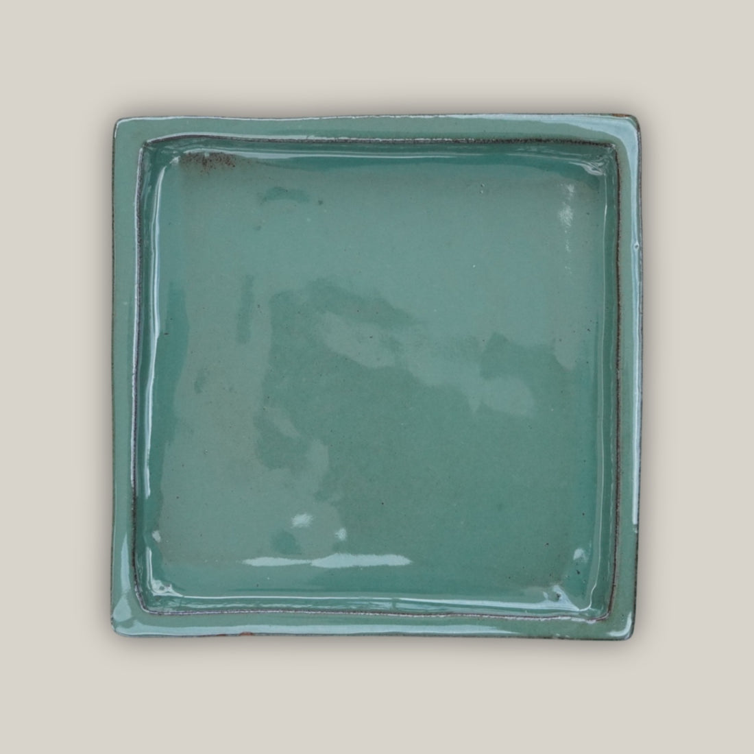 3127L16FS - Square | Green Cream Ceramic Plant Saucer | High Fired Ecofriendly Clay - Sizes 8&quot;-15&quot;