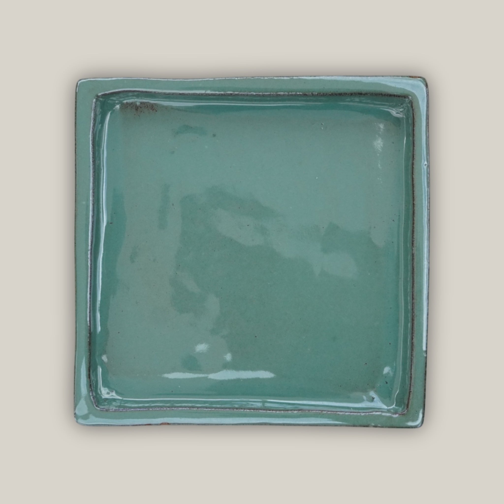 3127L16FS - Square | Green Cream Ceramic Plant Saucer | High Fired Ecofriendly Clay - Sizes 8&quot;-15&quot; - FREE SHIPPING