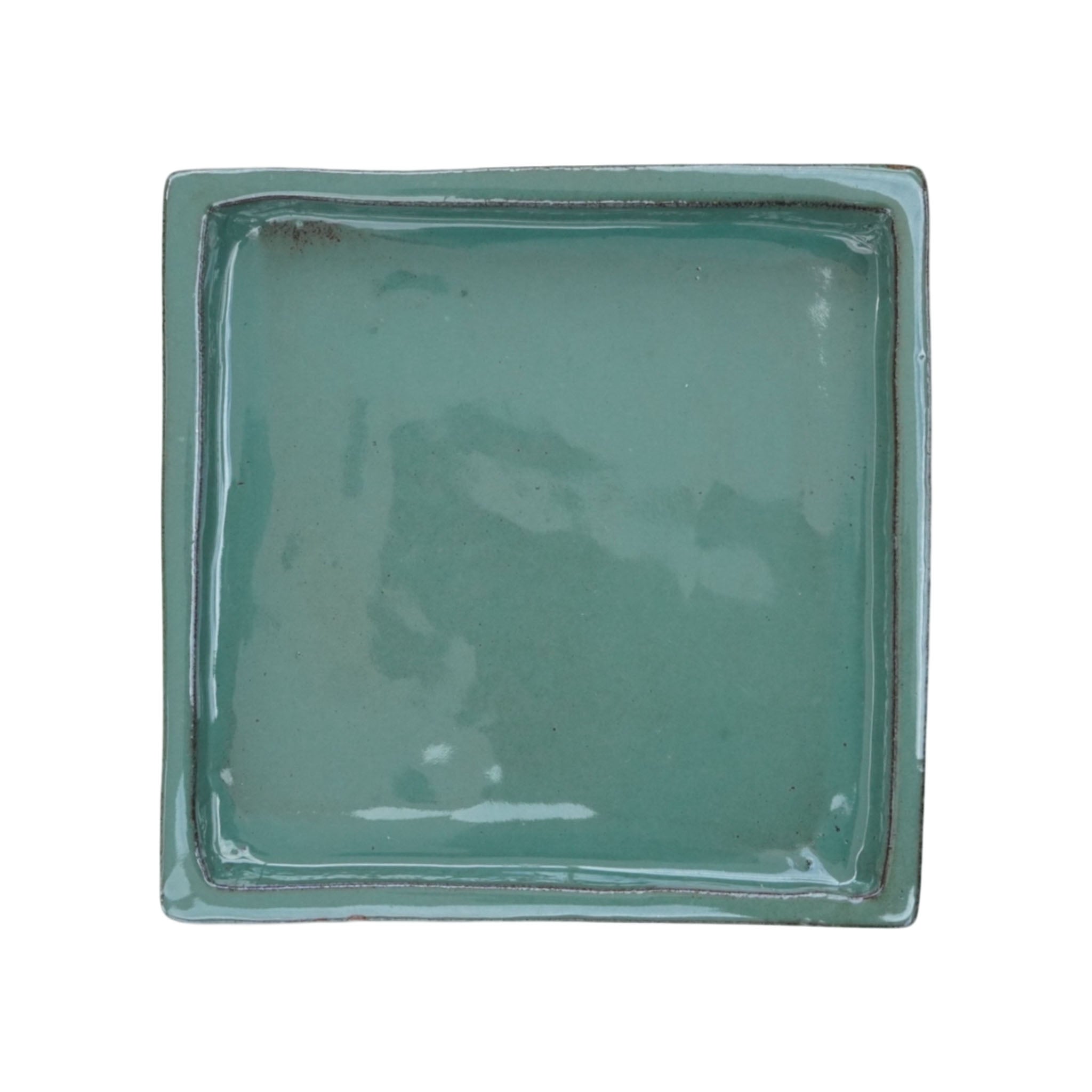 Square Green Cream Ceramic Clay Plant Saucer
