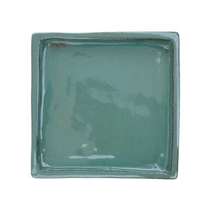 Square Green Cream Ceramic Clay Plant Saucer