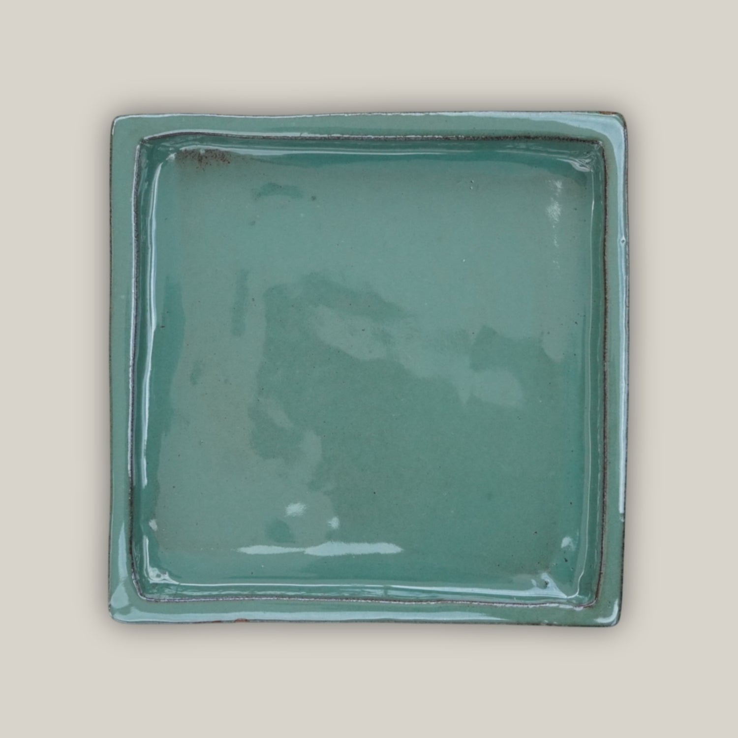 3127L16 - Square | Green Cream - Ceramic Clay Pot Saucers (8&quot;-15&quot;)