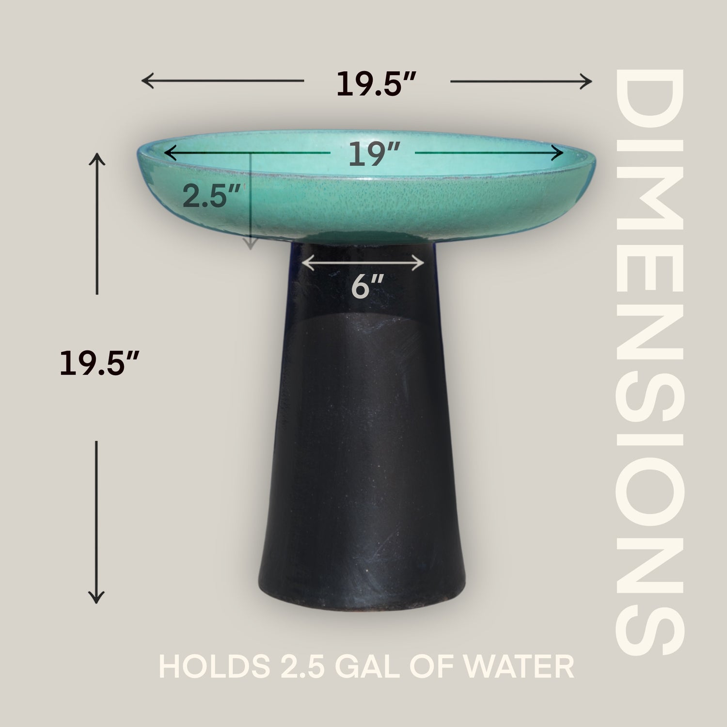 3106L5FS - Ceramic Bird Bath - Jade Top and Black Stand