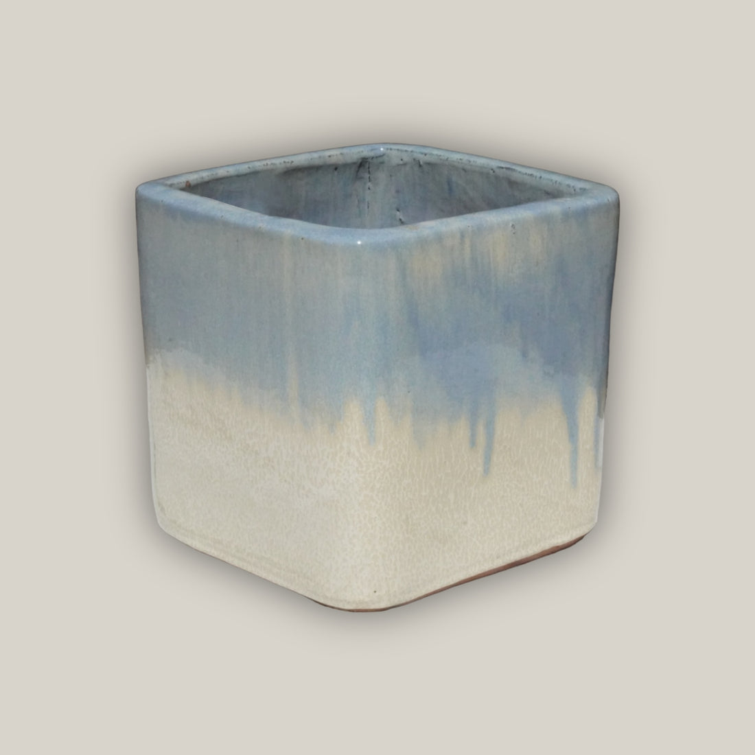 294M22 - Blue/Cream Ceramic Cubed Flowerpot