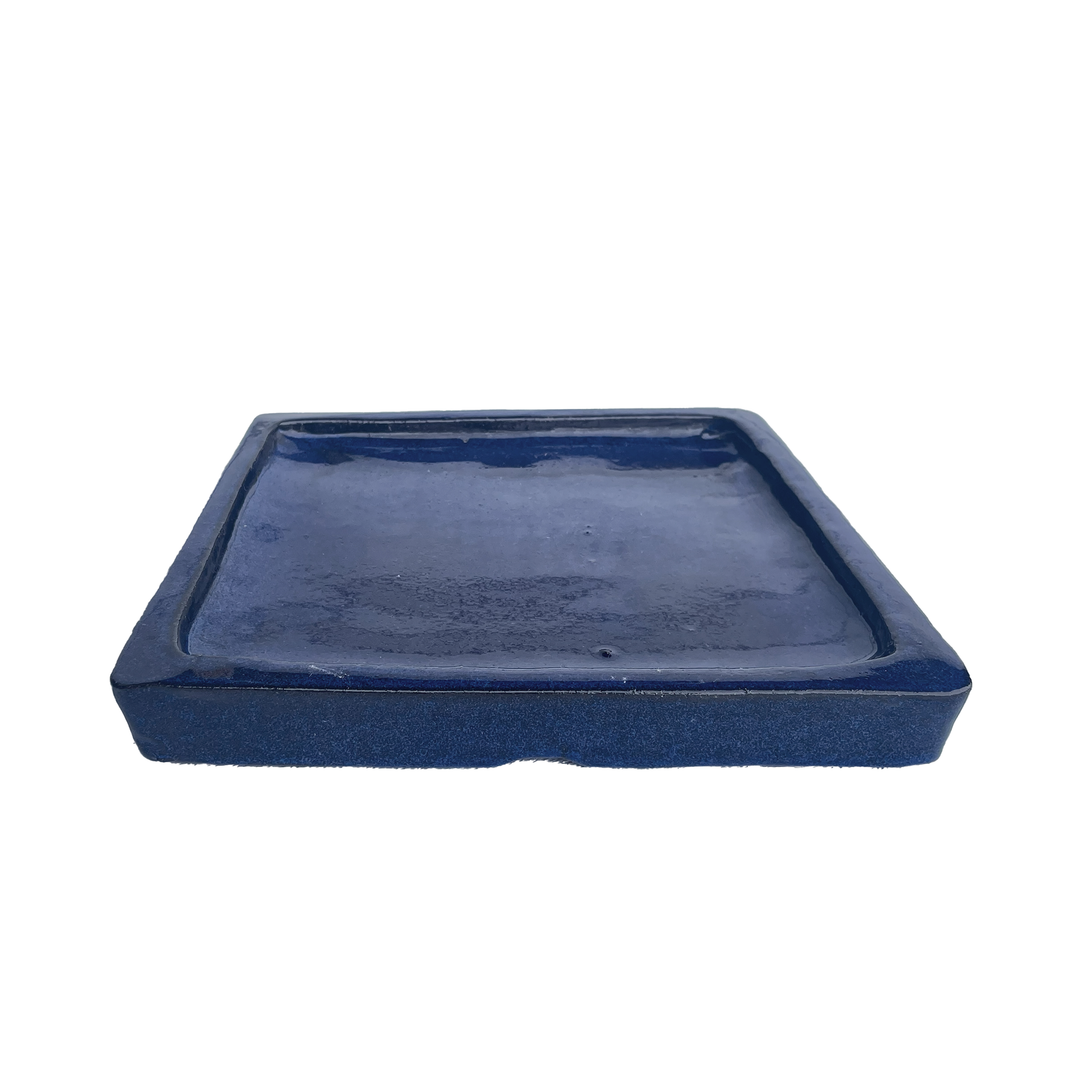 Dark Blue Square Planter Saucer - FREE SHIPPING - Sizes 7” 9” 10” 11” 12” 13” 15” - Handmade Thick Ceramic Plant Tray To Protect The Floor From Runoff Water