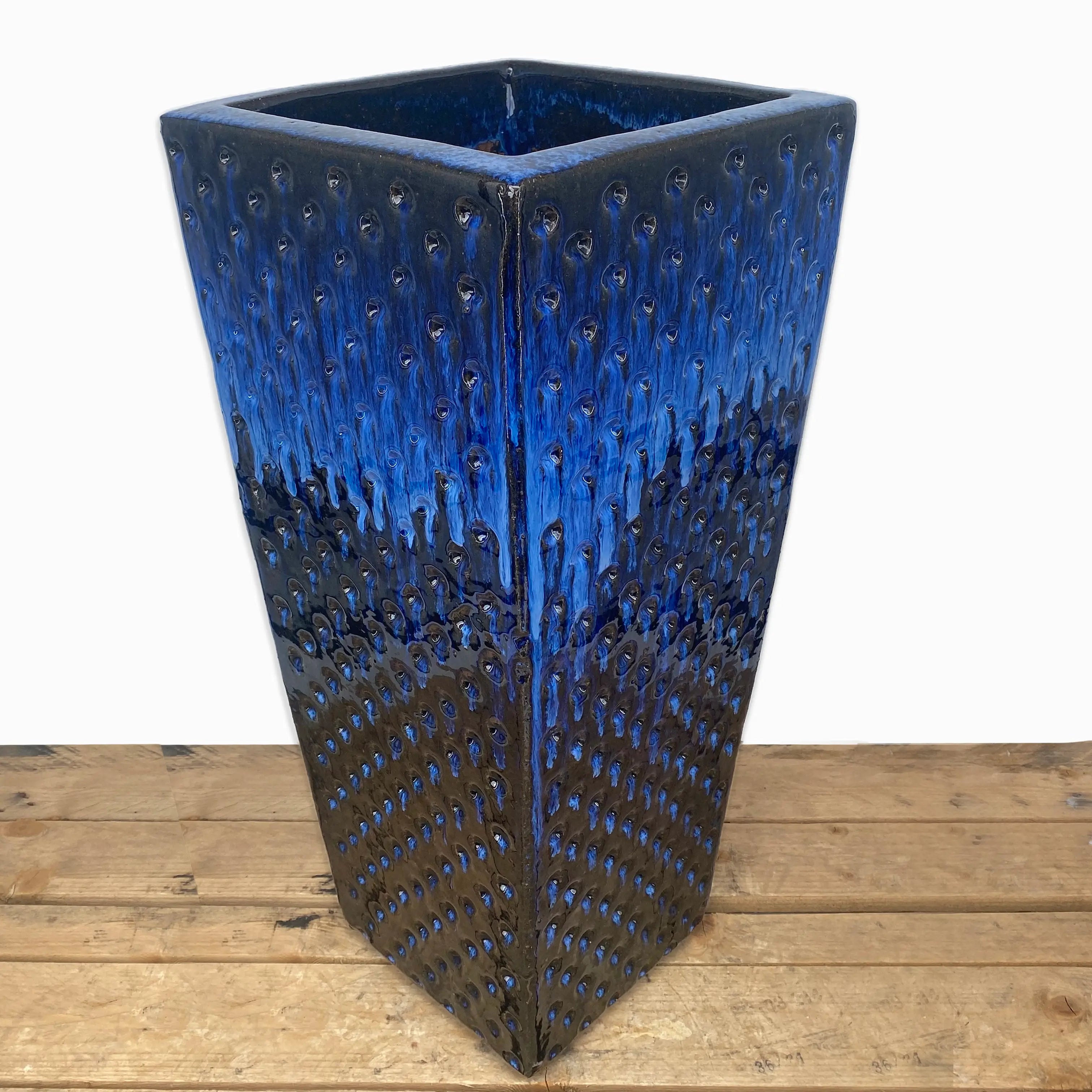 9973C1FS - Cobalt Blue  Dimple Wedge Ceramic Planter - FREE SHIPPING