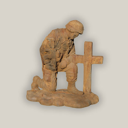 Kneeling Soldier at Cross Sculpture