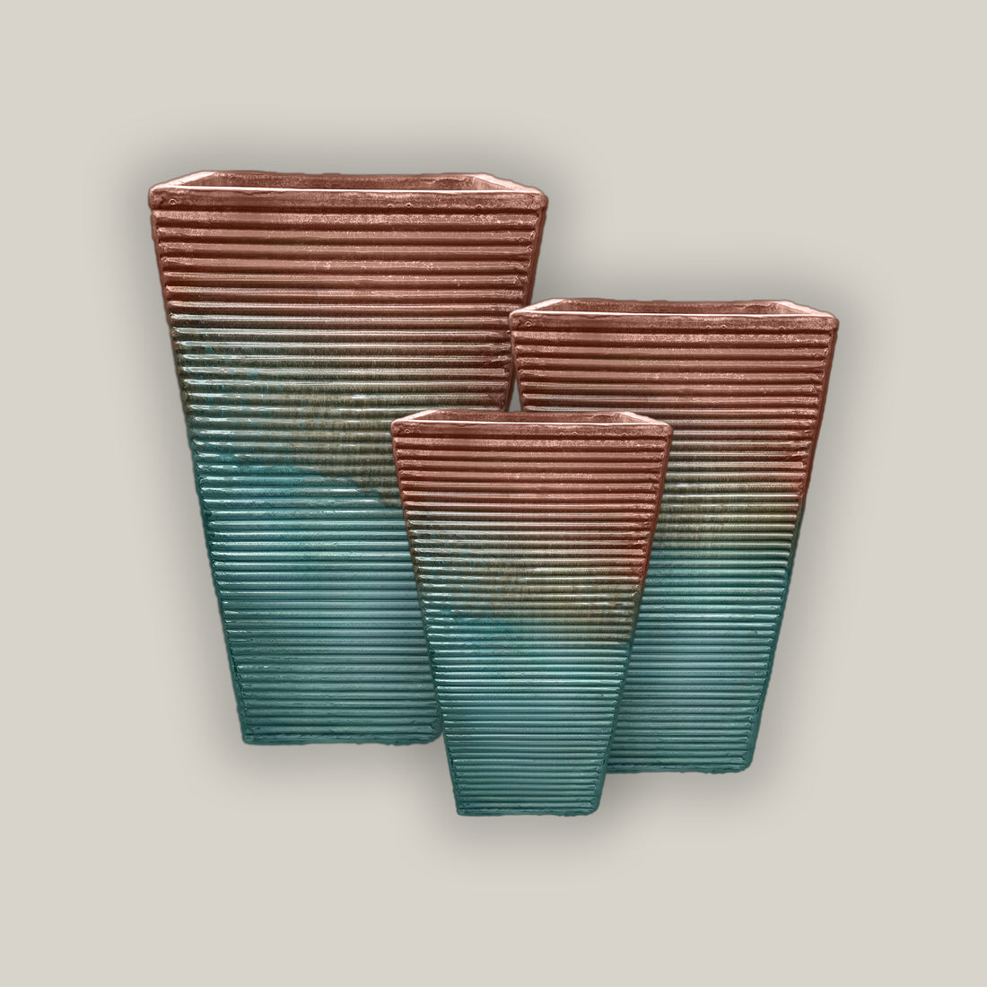 297M38 - Iron Rust/Copper Chun Horizontal Line Ceramic Square Planter