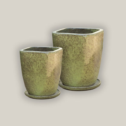 3052L74 - Jungle Green Tapered Square Planter with Saucer