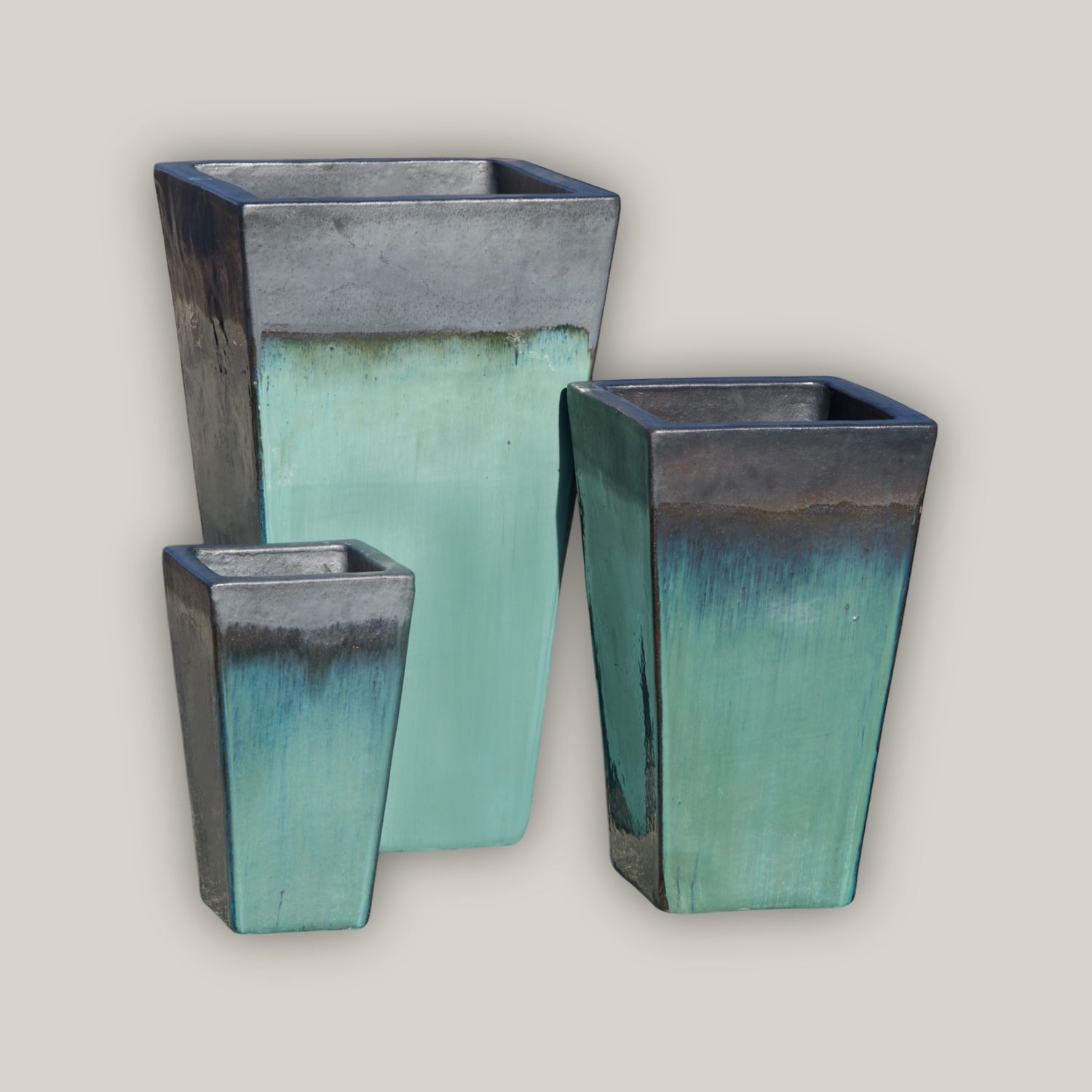 6018H6FS - Matte Black/Turquoise Square Wedge Planter - FREE SHIPPING