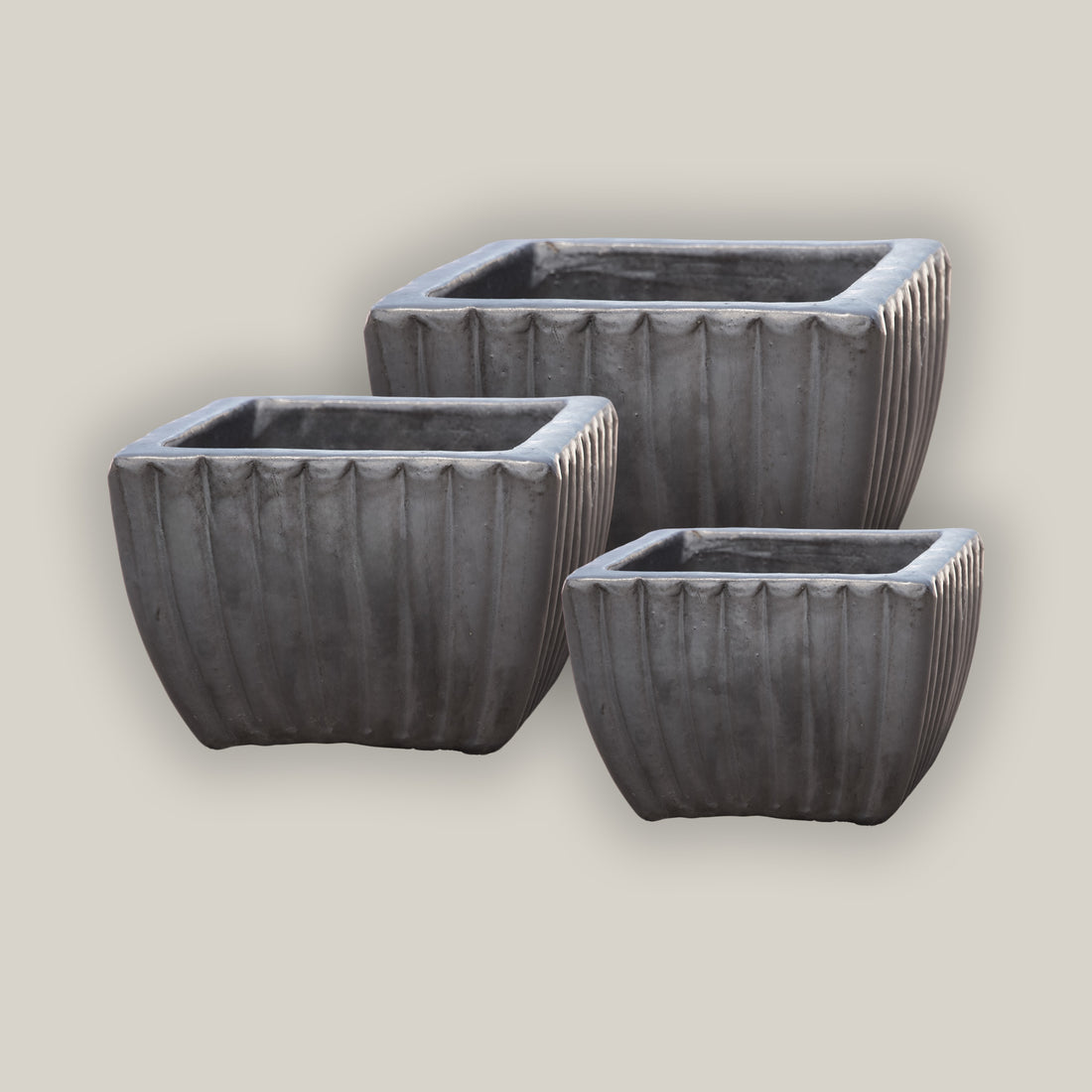 9829C8FS - Matte Black Tapered Square Ceramic Ribbed Planter - Low - FREE SHIPPING