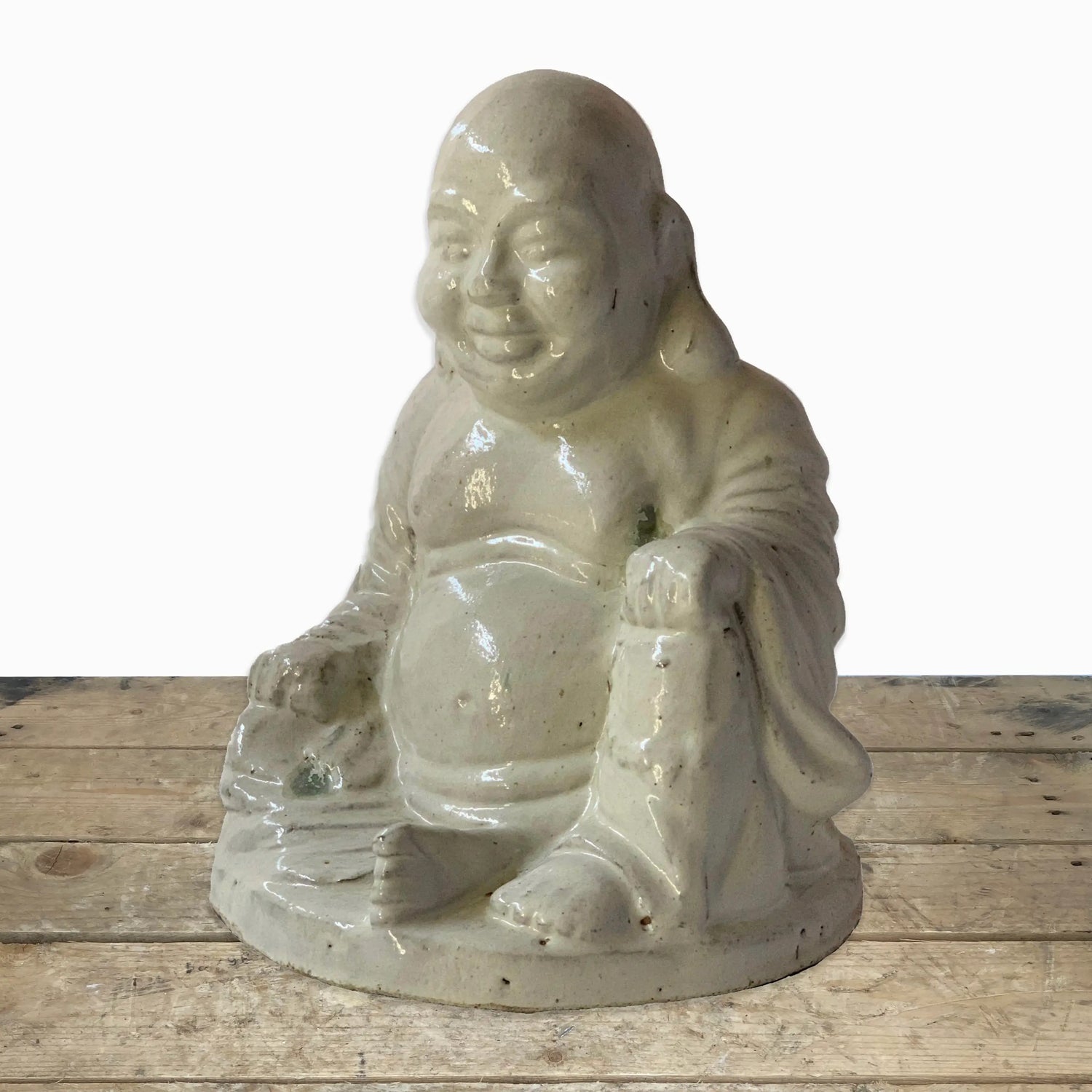 5051N12 - White Ceramic Happy Buddha Statue