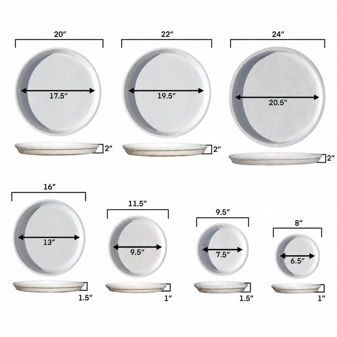 Round Green Avocado Ceramic Plant Saucer size chart