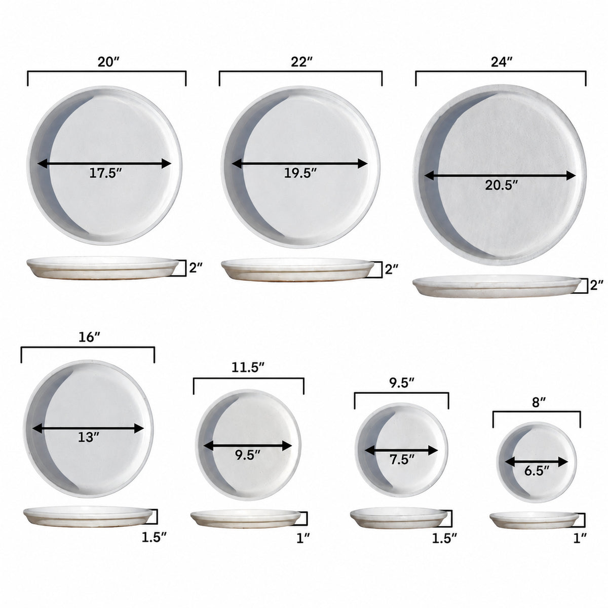 Round Green Avocado Ceramic Plant Saucer size chart