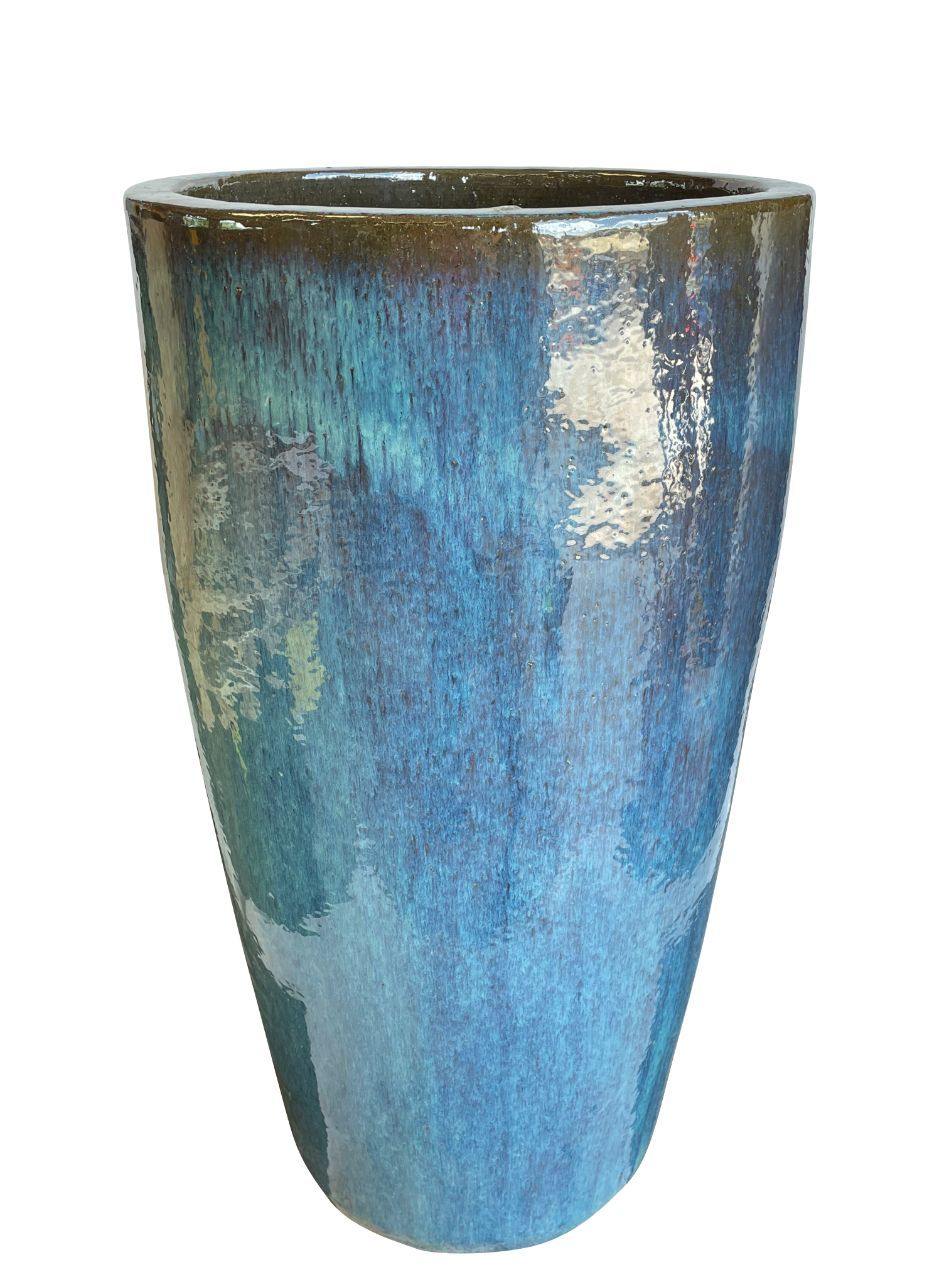 Aqua Round Tapered Ceramic Planter | Ten Thousand Pots