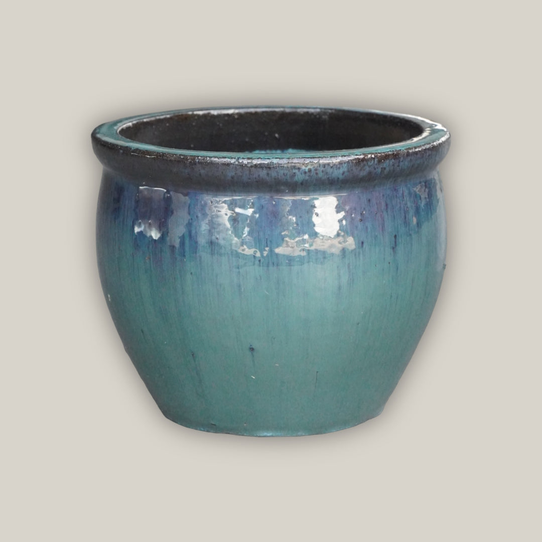 6110H1A - Glazed Round Rim Bullet Planter- Turquoise