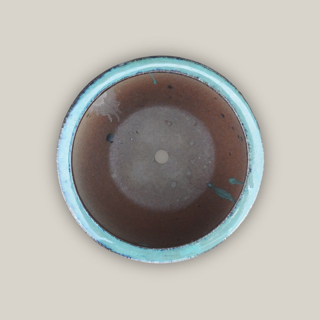 6110H1A - Glazed Round Rim Bullet Planter- Turquoise