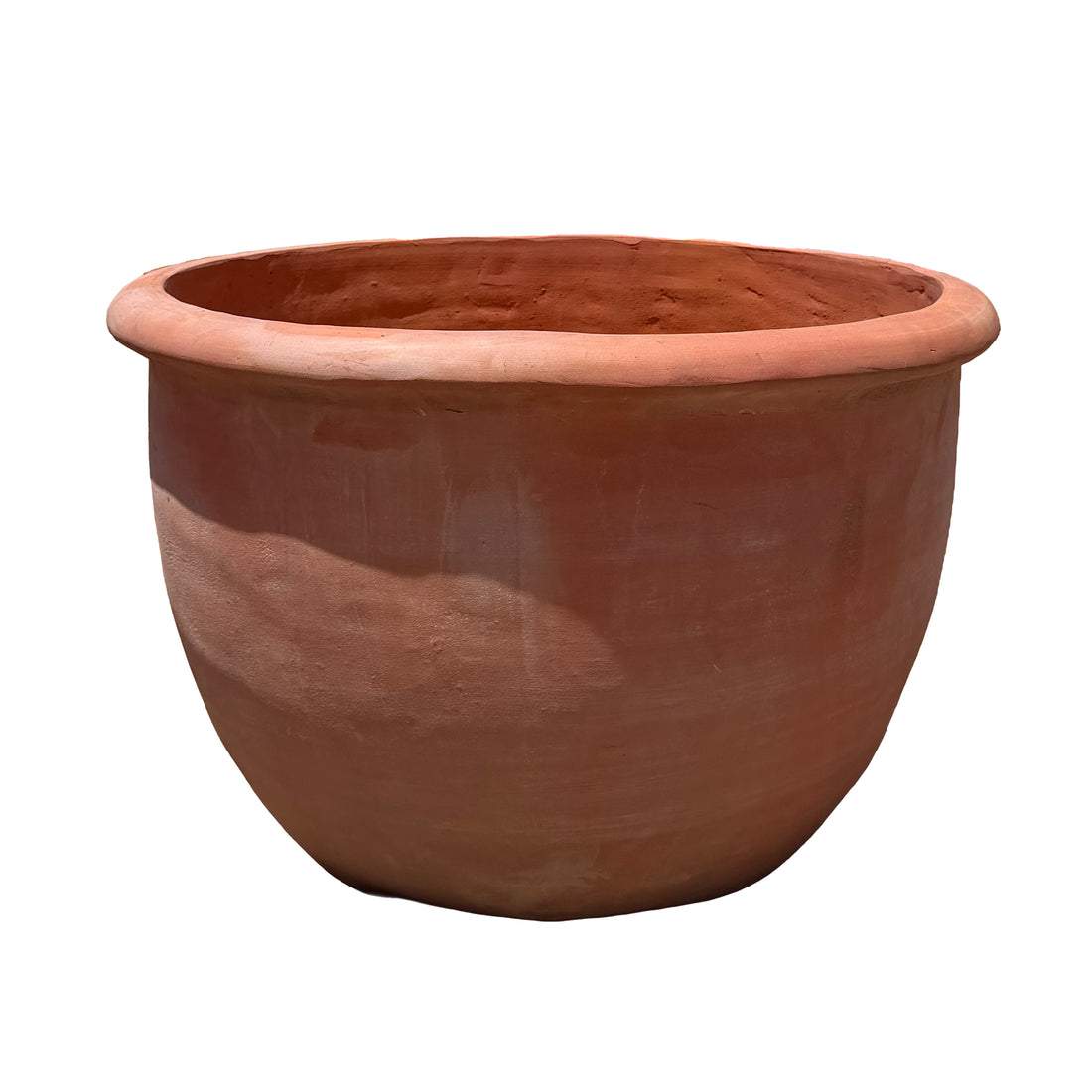 A large terracotta pot with a wide rim, shown against a plain white background.