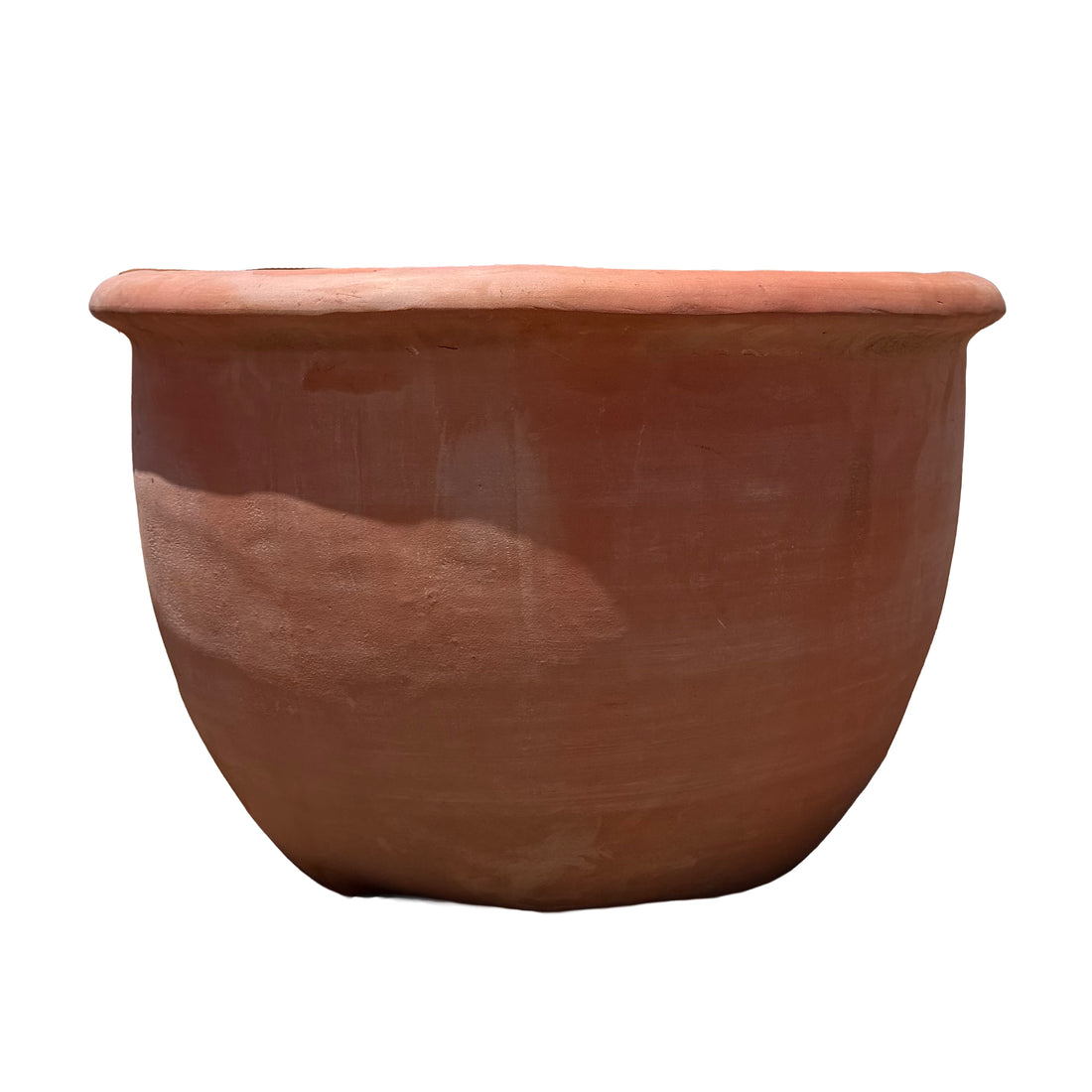 A terracotta planter with a wide, slightly flared rim, shown against a plain white background.