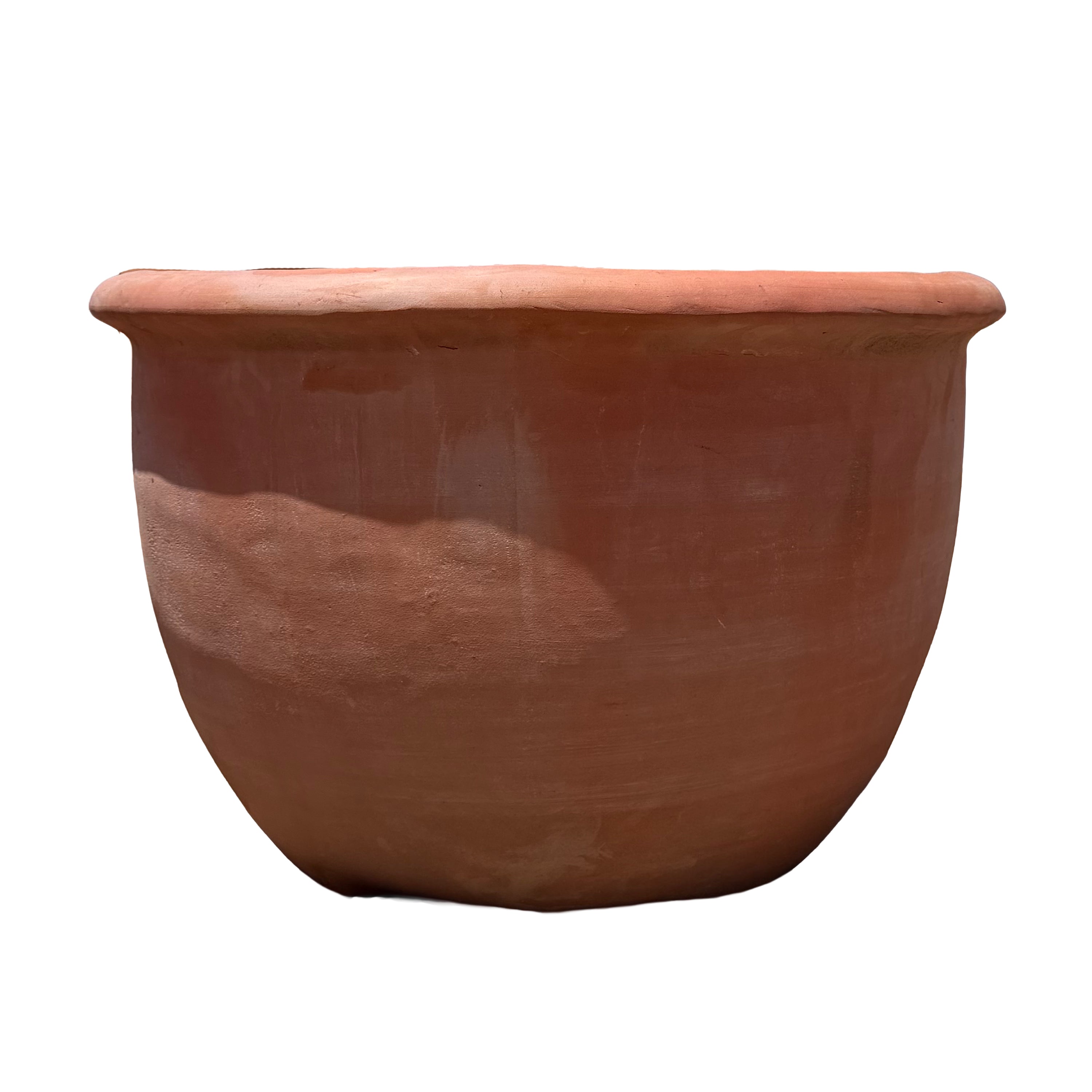 A terracotta planter with a wide, slightly flared rim, shown against a plain white background.