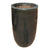 A tall, dark gray ceramic planter pot with a glossy speckled finish, shown against a plain white background.