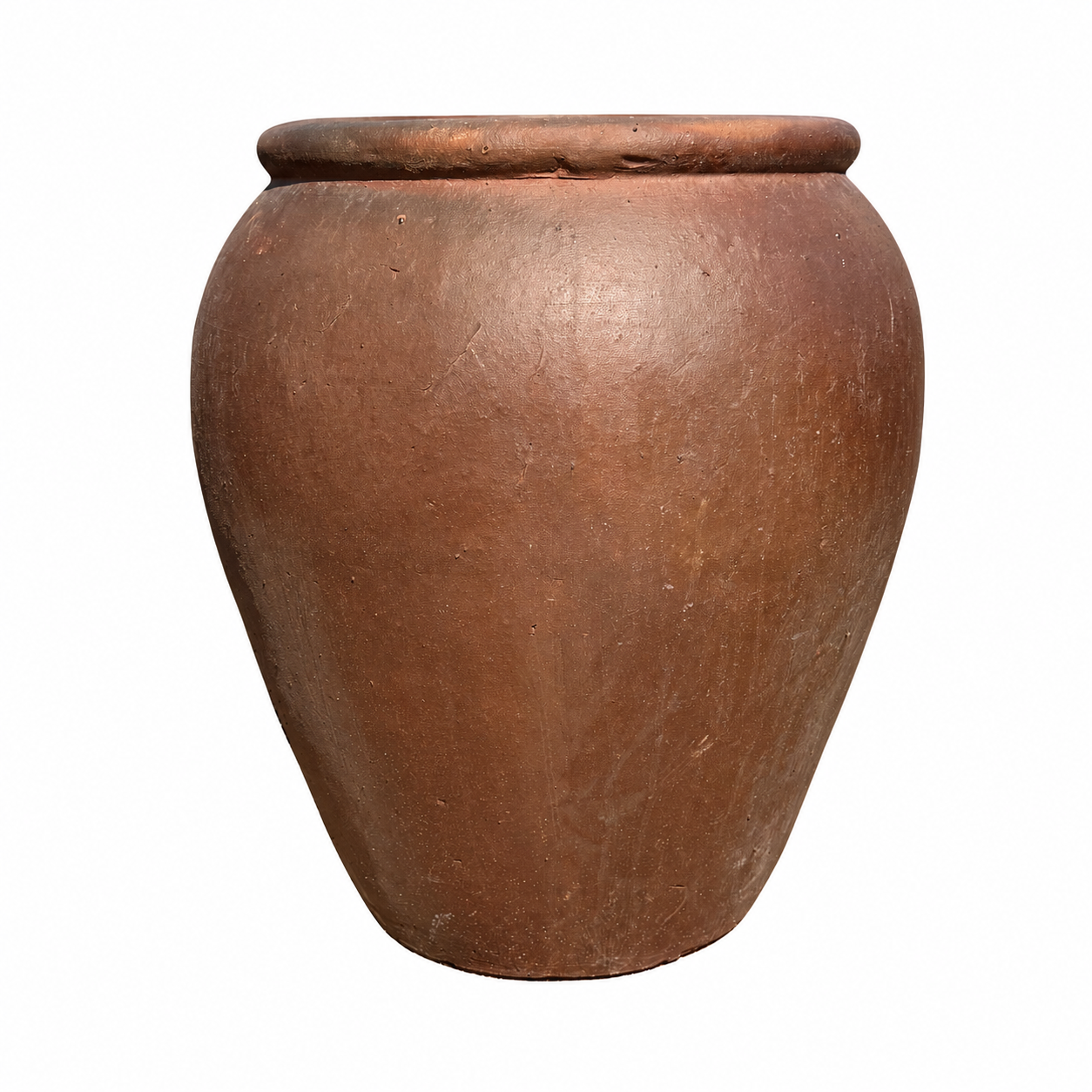 A brown jar planter with a rounded body and a wide, slightly flared rim, shown against a plain white background.
