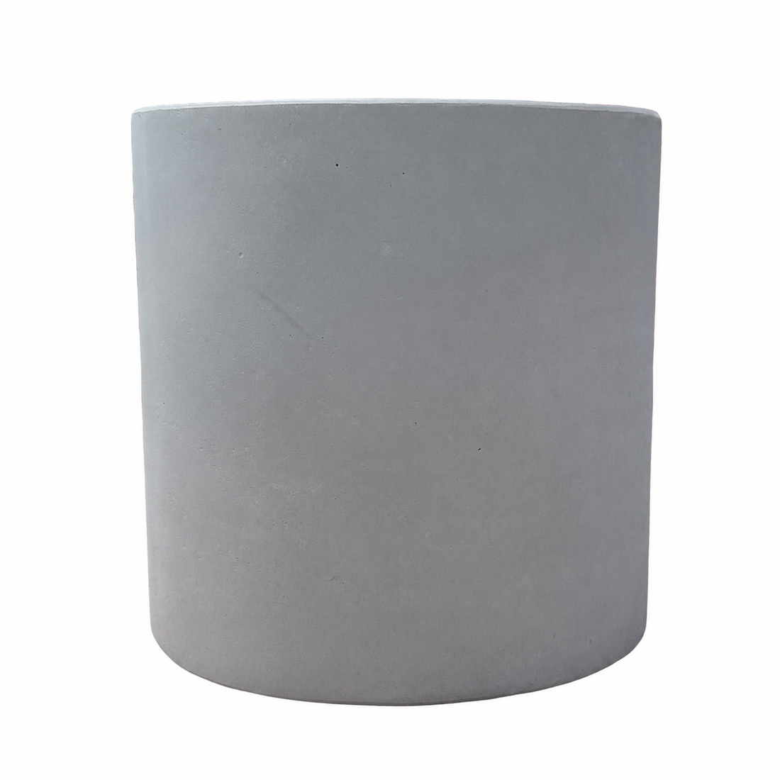 A minimalist, cylindrical fiberstone planter in a solid light gray color, shown from a front-facing perspective against a clean white background.
