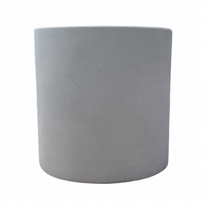 A minimalist, cylindrical fiberstone planter in a solid light gray color, shown from a front-facing perspective against a clean white background.