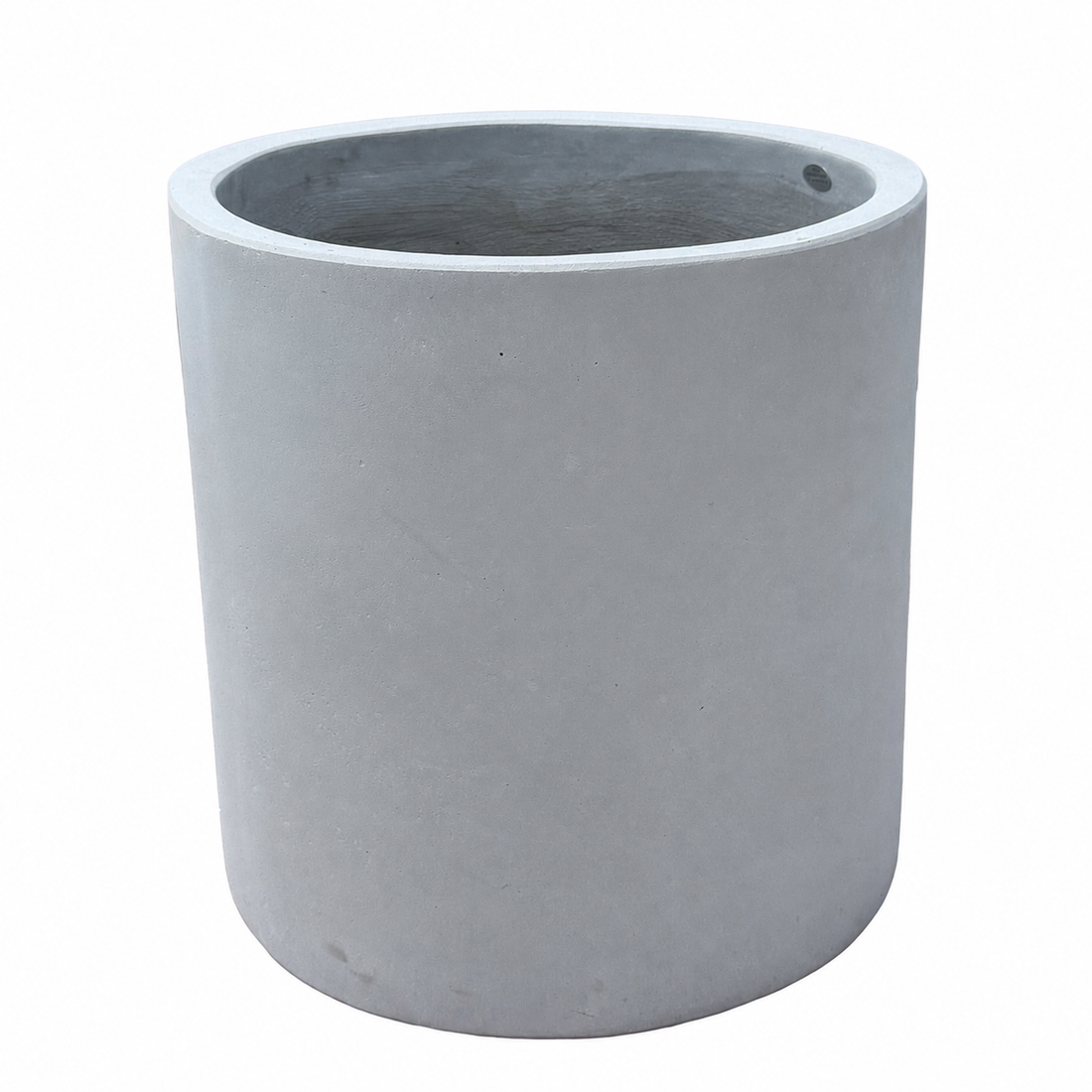 A minimalist fiberstone planter with a smooth matte gray finish, shown on a solid white background.