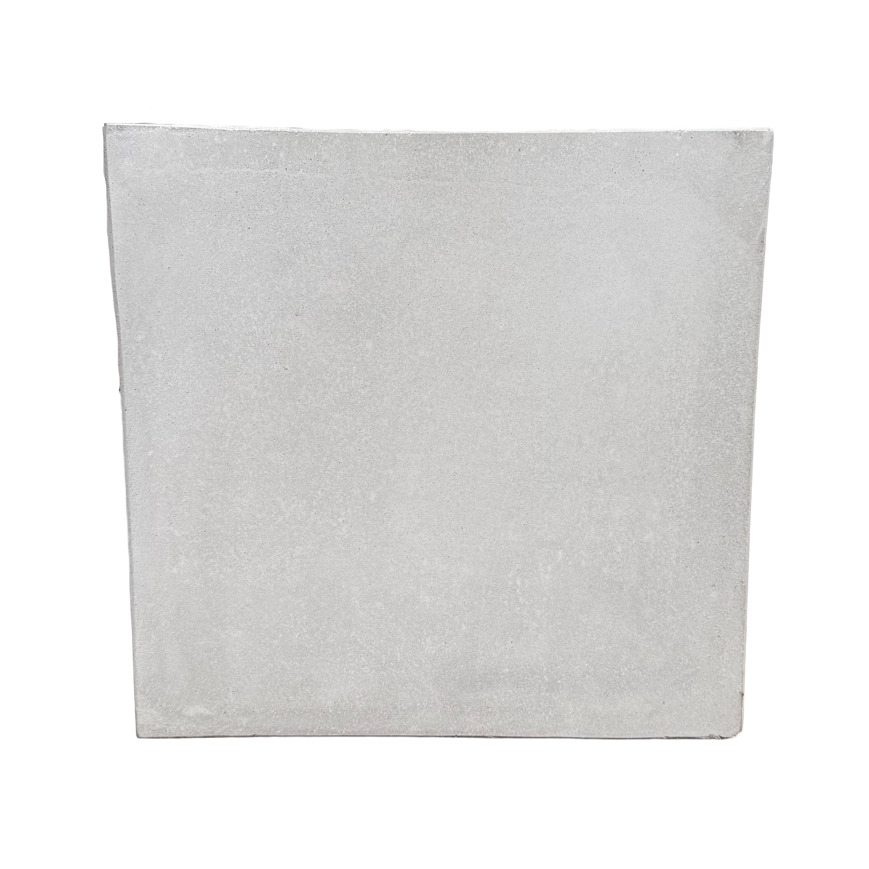 A square, light gray fiberstone planter shown flat against a solid white background.