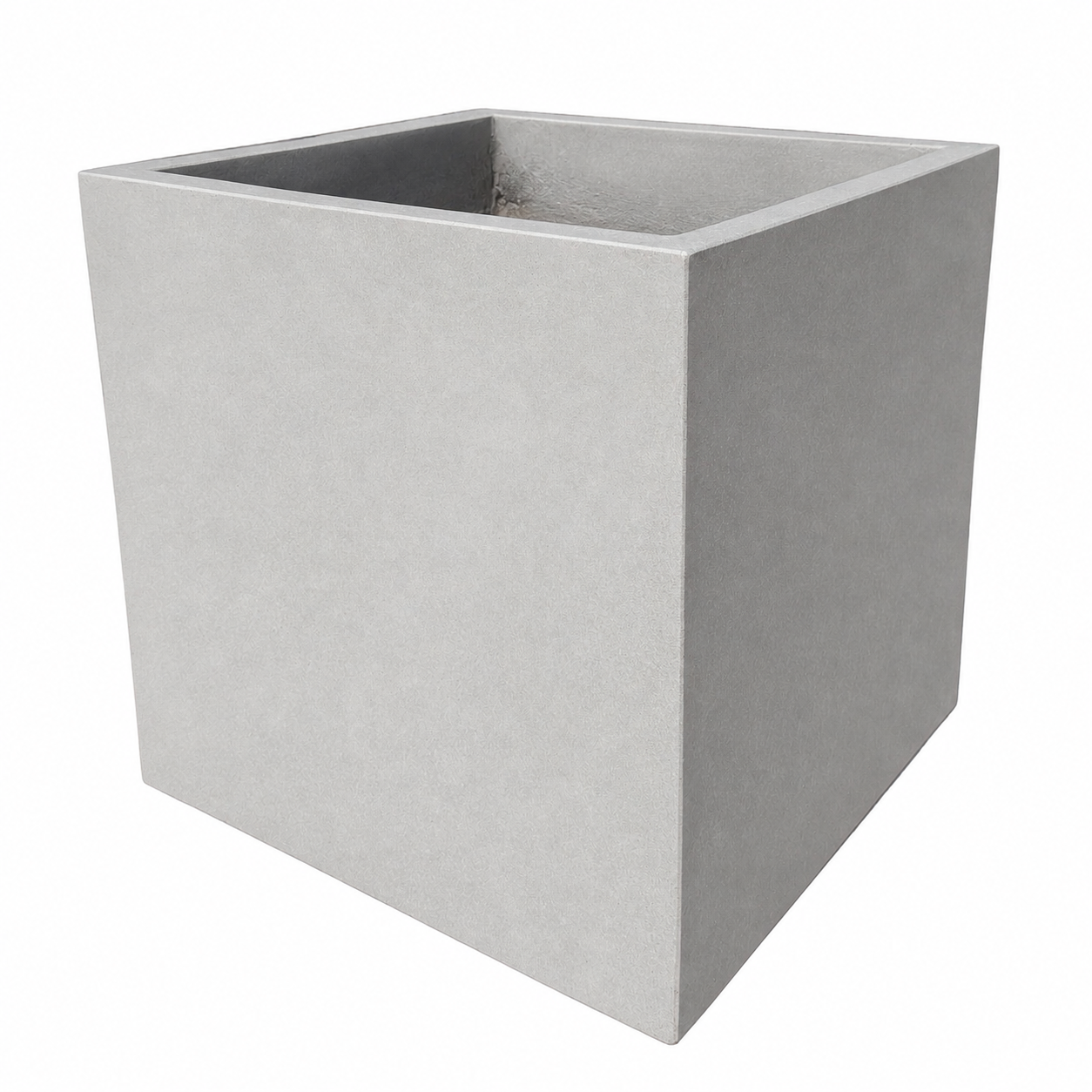 A square fiberstone planter with a minimalist, modern design, shown at a three-quarter angle on a solid white background.